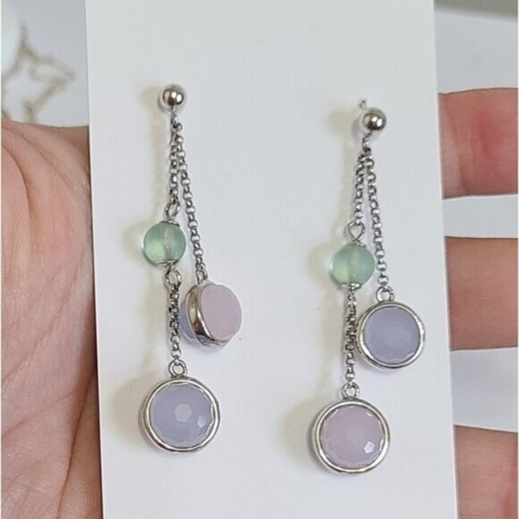 Elegant Blue Pink Green Crystal Sterling Silver Ball Stud Evening Drop Earrings - Picture 3 of 6